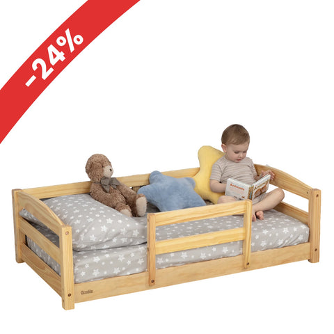 Crib Size Wooden Floor Bed Frame with Rails for Toddlers Age 1–3